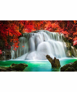 24&quot;x18&quot; premium glossy print colorful Autumn waterfall in forest red trees - $40.60 CAD
