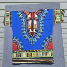 Vintage Tribal African Dashiki Caftan Tunic Top Pockets Unisex Blue L - $16.82