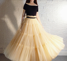 YELLOW Tiered Long Tulle Skirt Outfit Women A-line Plus Size Tulle Skirt