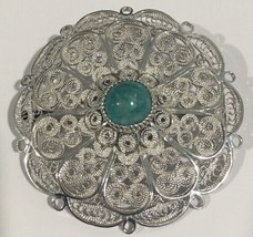 Sterling Silver Vintage Women&#39;s Brooch Pin With A Blue Turquoise Stone - £29.90 GBP