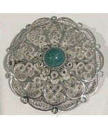 Sterling Silver Vintage Women&#39;s Brooch Pin With A Blue Turquoise Stone - $770.09 MXN