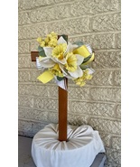 Cemetery flowers , cemetery cross, memorial flowers, cross with flowers - $25.00