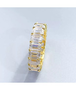14K Yellow Gold Plated 3Ct Emerald Cut Moissanite Eternity Engagement Ba... - £204.55 GBP