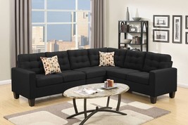 Aparan 4-Piece L Shape Modular Sectional Sofa Upholstered in Black Polyfiber - £784.29 GBP