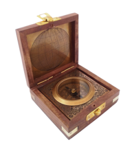 World Of Vintage Antique Finish Brass Compass in Wooden Box - £25.80 GBP