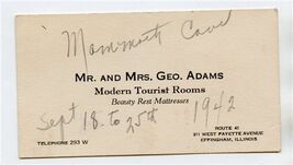 Mr &amp; Mrs Geo Adams Modern Tourist Rooms Business Card Effingham Illinois... - $17.82
