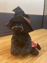 Ty Pluffies Merlin the Black Cat Witches Hat 12" Halloween Plush 2005 KG JD - $14.85