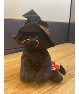 Ty Pluffies Merlin the Black Cat Witches Hat 12&quot; Halloween Plush 2005 KG JD - $20.17 CAD