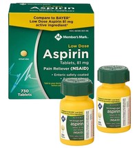 Member’s Mark Low Dose Aspirin 81 mg 730  Tablets 2 Bottles of 365 ~ Exp... - £7.82 GBP