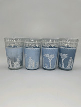 Jeannette Glass Roman Greek Hellenic Blue Glasses 5&quot; Set of 4 - $26.35