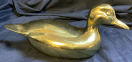 Vintage Solid Brass Duck Sculpture Figurine Home Decorative 11&quot; x 4&quot; - $26.83
