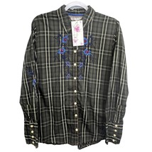 3J Johnny Was Workshop Embroidered Top Black L  Button Up Floral Long Sleeve  - £61.54 GBP