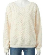 Womens Sweatshirt Eyeshadow Chevron Brulee Cream Long Sleeve Furry Top S... - £13.95 GBP