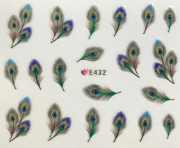 Nail Art 3D Decal Stickers Pretty Peacock Feathers E432 - £2.69 GBP