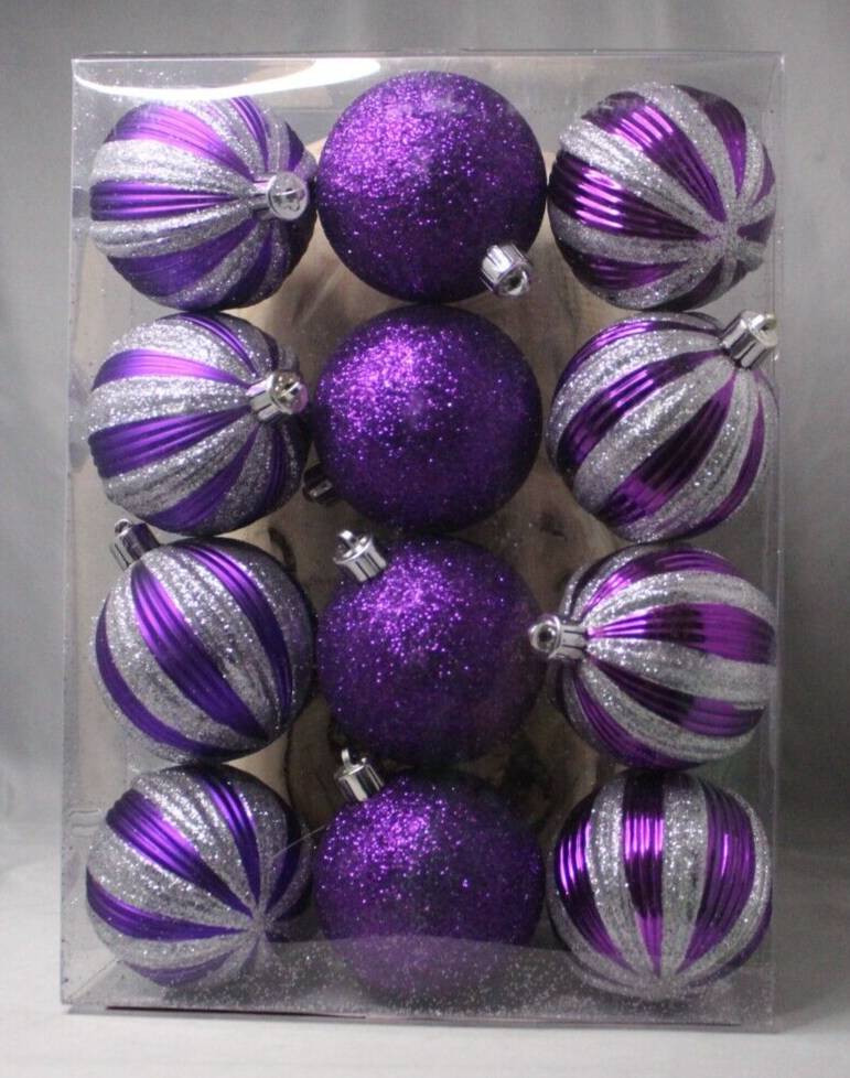 Primary image for Home Accents Holiday 12 Piece Shatterproof Ornaments Purple Solid and Swirls