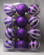 Home Accents Holiday 12 Piece Shatterproof Ornaments Purple Solid and Sw... - £7.59 GBP