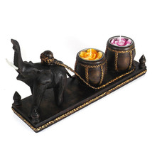 Grand Asian Elephant Carving Wooden Tealight Candle Holder Set (Thailand) - £14.55 GBP