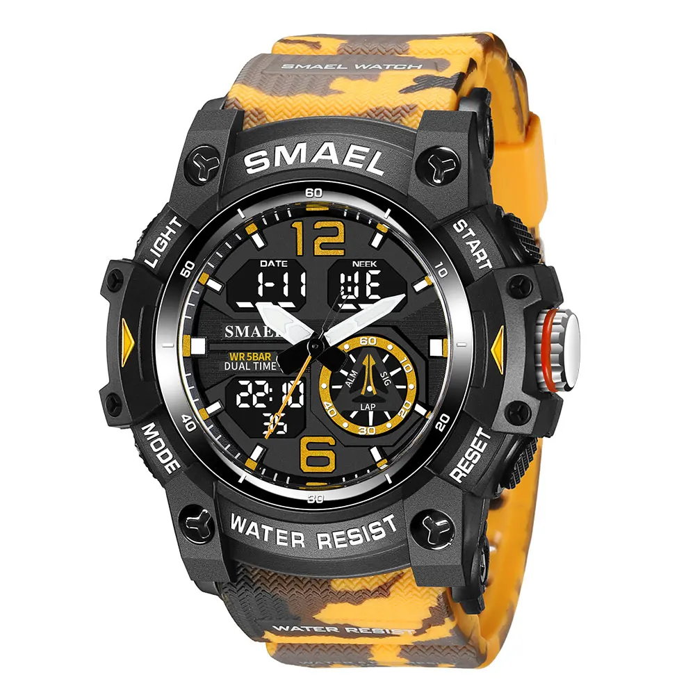 Camouflage Red Strap Digital Watch for Men Waterproof Dual Time Display ... - £41.15 GBP