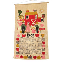 Stevens Original Calendar Towel 1965 Farm Red Barn Chickens Pigs State Fair Fam - £31.58 GBP