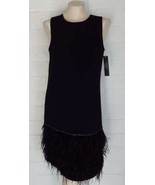 New Tahari ASL 2 S Black Feathered Jewel Trim Hem Sleeveless Sheath Dress - £55.48 GBP