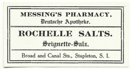 Antique Pharmacy Label ROCHELLE SALTS Messing&#39;s Pharmacy Stapleton Stato... - $28.11
