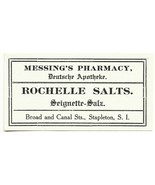 Antique Pharmacy Label ROCHELLE SALTS Messing&#39;s Pharmacy Stapleton Stato... - $516.52 MXN