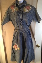 VTG 80s Western Denim Gaucho Skirt And Matching Shirt Bedazzled With Floral Patc - £14.97 GBP