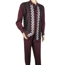 Men Silversilk 2pc Fancy walking leisure suit Italian woven knits 14010 Wine Fig image 9