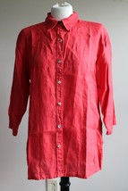 Vtg 90s Chico&#39;s Design 1 (M 8) 100% Linen Red Button Front Tunic-Length Top - £23.16 GBP