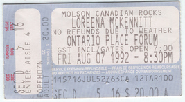 LOREENA McKENNITT Ticket Stub Collection Kingston Ontario Place + 94 st. denis F - £7.66 GBP