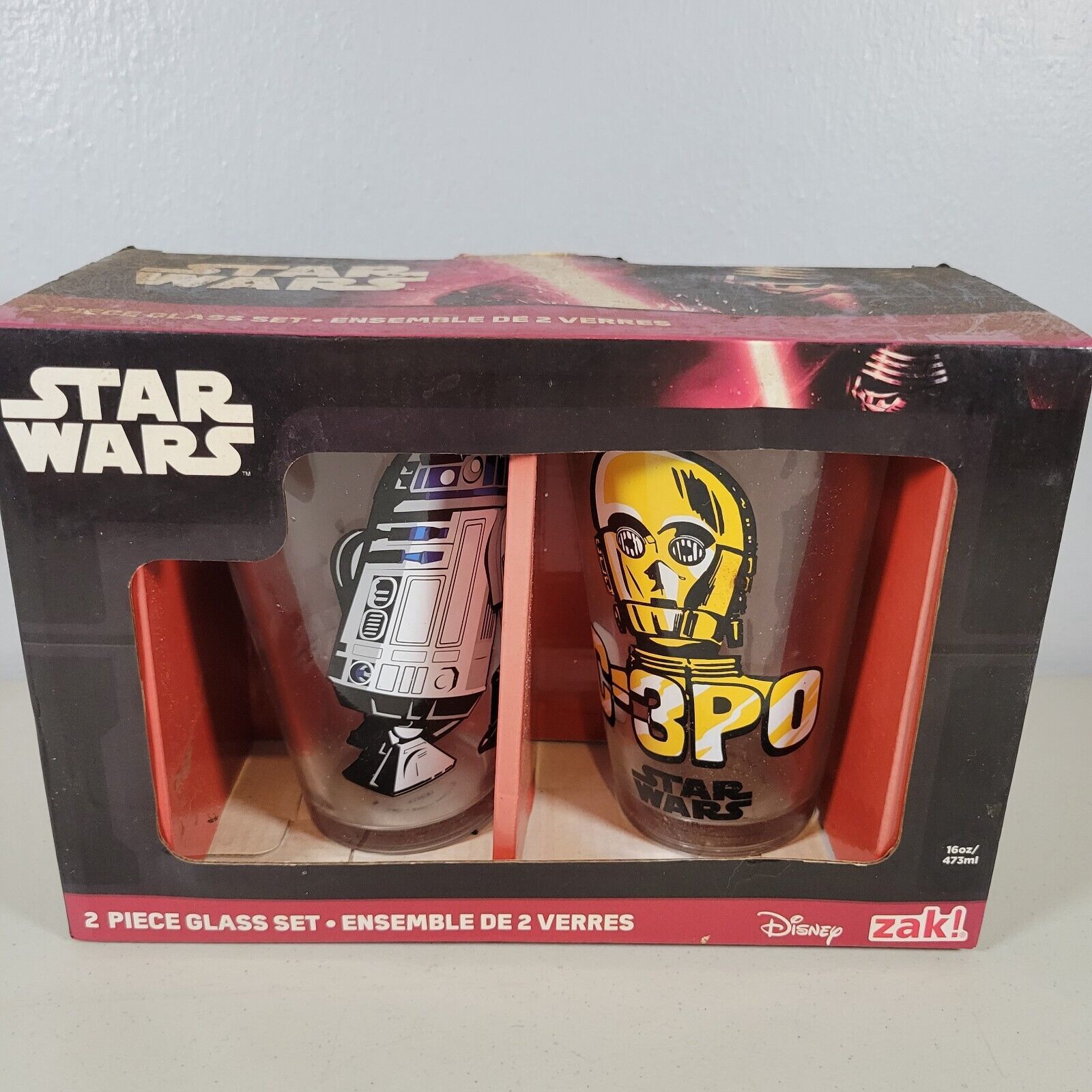 Star Wars 2 Piece Glass Set C3PO and R2D2 Disney ZAK 16 Oz In Box  - $16.99