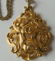Vintage Signed Crown Trifari Large Scroll Pendant Necklace - £89.55 GBP