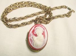 Vintage Plastic Cameo Locket Necklace 25&quot; - £7.77 GBP