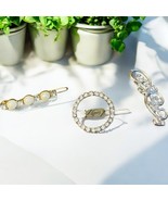 Lot Of 3 Vintage Silvertone Hair Clips Barrettes Pearl Rhinestone Goody - $21.77 CAD