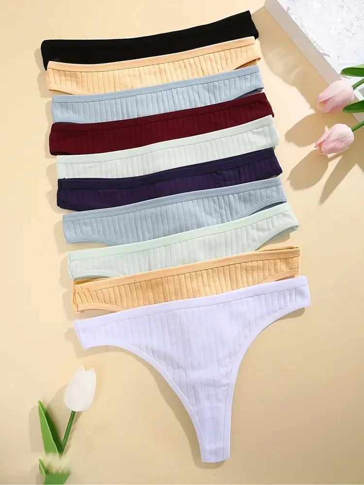 6-Pack Women’s Cotton Thongs – Ribbed Low Rise G-String Bikini Panties, ... - $24.99
