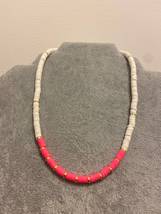 Heishi beaded choker polymer disc pink white bead summer handmade necklace - £15.73 GBP