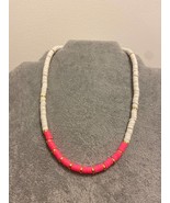 Heishi beaded choker polymer disc pink white bead summer handmade necklace - £15.78 GBP