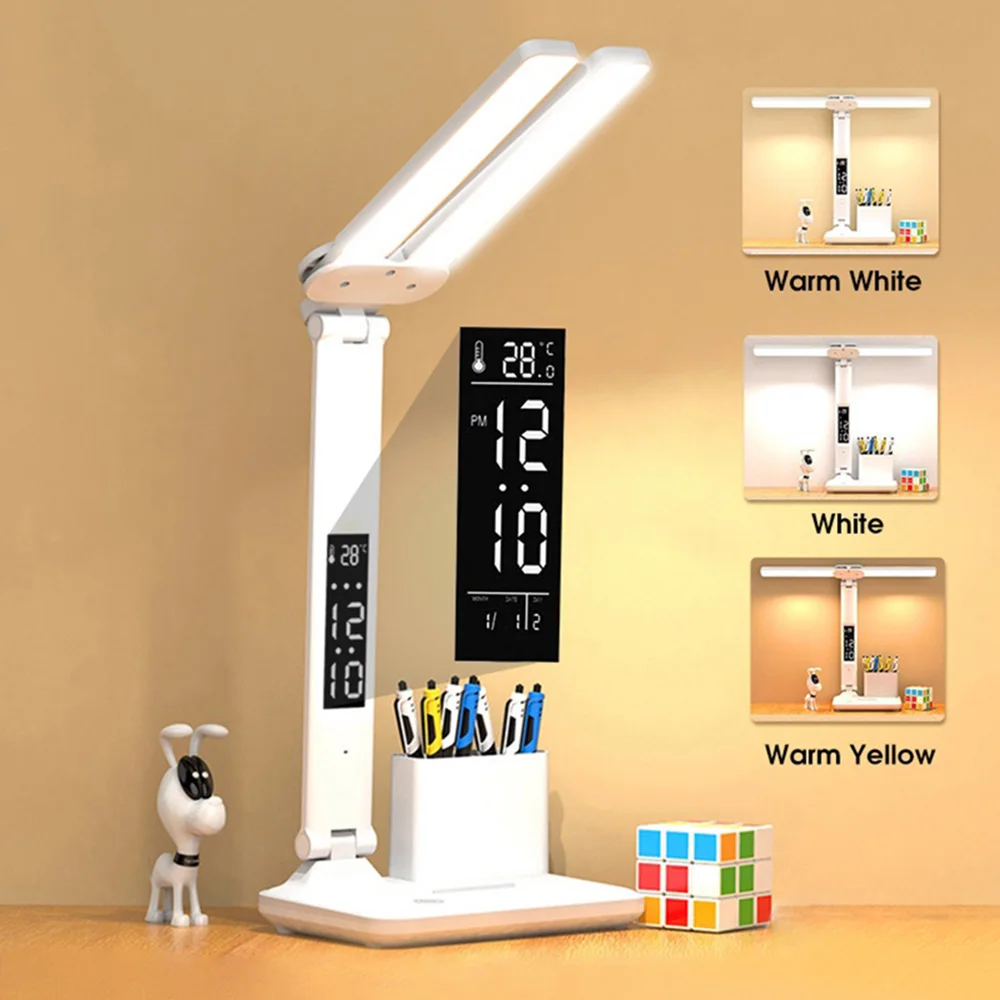 LED Desk Lamp with Date Clock Temperature USB Touch Night Light Foldable... - $26.20+
