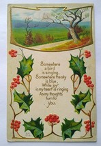 Christmas Postcard Holly Poem Series L-11 Nash Embossed Wheeler Wis - £12.07 GBP