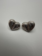 Vintage Sterling Silver Textured Heart Stud Earrings 2.4cm - £27.47 GBP