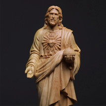 Hand-carved Sacred Heart of Jesus in Southern European boxwood (10&quot;×2.8&quot;... - £103.36 GBP