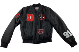 Marvel Deadpool Bomber Jacket Coat Men&#39;s Small Black Lined Full Zip 91 Varsity - £34.45 GBP