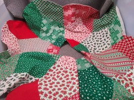 VTG HANDMADE QUILTED CHRISTMAS TREE SKIRT RED, GREEN WHITE 8 - 14&quot; X 11&quot;... - $21.95