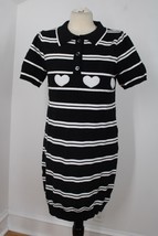 Cider M Black White Heart Collared Short Sleeve Knit Polo Dress - $24.70