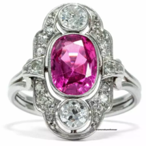 Art Deco Exquisite Materials, Geometric Designs With Ruby &amp; White CZ Women Ring - £488.97 GBP