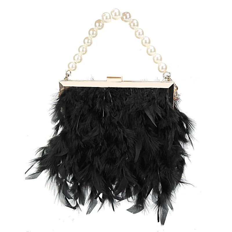 [BXX]  Designer Feather Peal Wedding Handle Handbag Female 2023 New Fashion Tren - $70.00