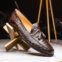 Bianchi Genuine Caiman Crocodile Tassel Loafers Brown image 6