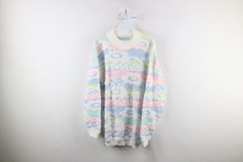 NOS Vtg 80s Womens L Fairy Kei Kawaii Geometric Flower Pastel Knit Sweater USA - £109.57 GBP