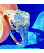 Earth mined Diamond Sapphire Art Deco Engagement Ring Vintage Platinum S... - $7,595.25