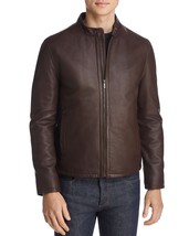 COLE HAAN Men&#39;s Lambskin Leather Moto Jacket In Java Size Medium B4HP $695 - £196.61 GBP